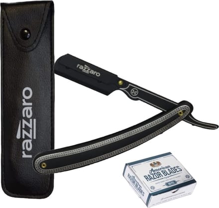 Razzaro Premium Straight Razor Black/Silver + 100 American Scheermesjes | Klassiek Scheermes | Nat scheren | Kappers mes