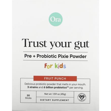 Ora, Trust Your Gut, Poudre Prébiotique + Probiotique Pixie, Enfants, Punch aux Fruits, 6 Milliards, 30 Sticks, 0,05 oz (1,5 g) Chaque