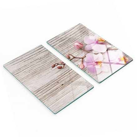 Glazen planken met decoratieve orchideeënprint op hout, 2x30x52 cm