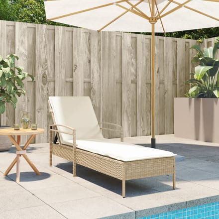 vidaXL - Ligbed - met - kussen - 63x200x81 - cm - poly - rattan - beige