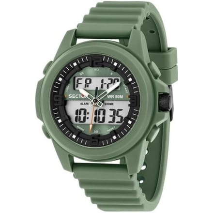 Sector Ex-48 Siliconen Band Groene Wijzerplaat Kwarts R3251302004 Herenhorloge groen