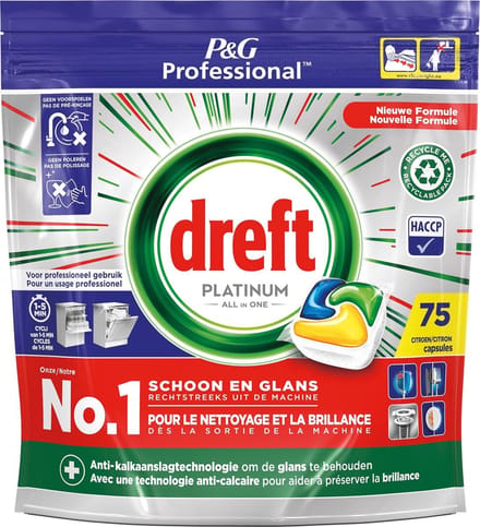 Dreft Platinum Lemon All in 1 Vaatwastabletten - 75 tabs - Voordeelverpakking 24 stuks