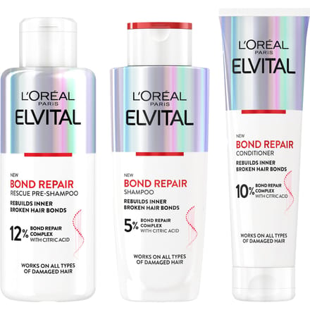 L'Or&eacute;al Paris Elvital Bond Repair Pre-Shampoo, Shampoo &amp; Conditioner 150 ml + 2 x 200 ml