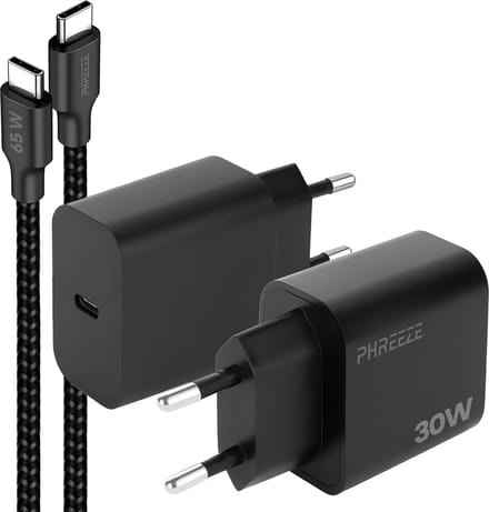 Phreeze usb C adapter 30w - Usb c naar usb c kabel 1 meter - Snellader voor telefoon en tablet