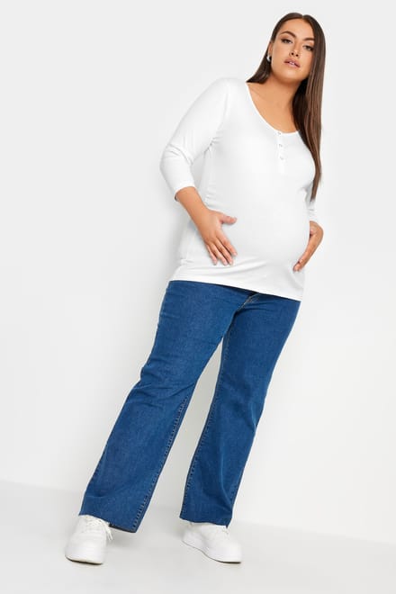 Bump It Up Maternity Geribbelde Top Met Drukknopen In Wit Size 46