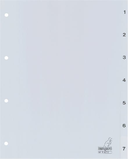 Kangaro tabbladen - A4 - 7-delig met cijfers - PP 120 micron - grijs - 4-gaats