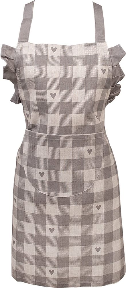 Clayre & Eef Kind Keukenschort 48x56 cm Grijs Beige Katoen Hartjes