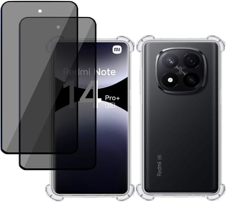 TechNow Hoesje + 2x Privé Screenprotector geschikt voor Xiaomi Redmi Note 14 Pro / Pro+ – Privacy Tempered Glass - Case Transparant
