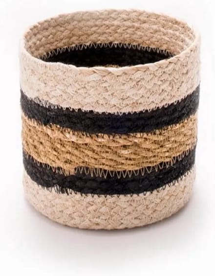 Mand beige-zwart jute-hogla O 15 x 15 cm