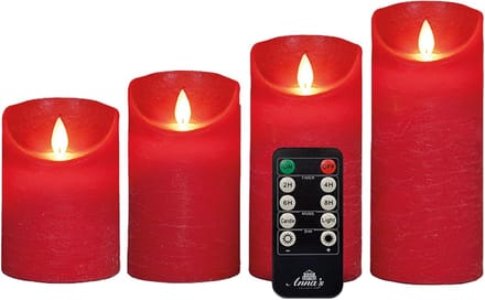 Led Kaarsen Set - Echte Was Vlam - Decoratief Licht - Afstandsbediening Inbegrepen - 4 Maten Set - Rood