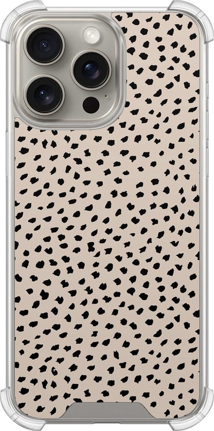 Shockproof hoesje - Geschikt voor iPhone 15 Pro Max - Almond dots - Extra sterke case - TPU/polycarbonaat - Gestipt - Beige, Transparant