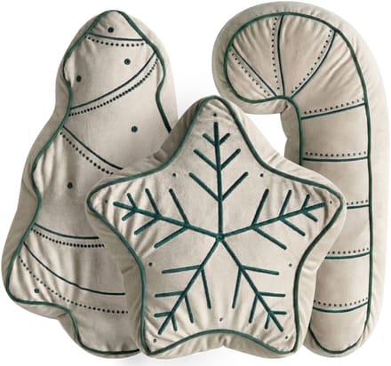 JOLLYTRIO - Sierkussen set van 3 - Lichtbeige/Groen - Fluweel
