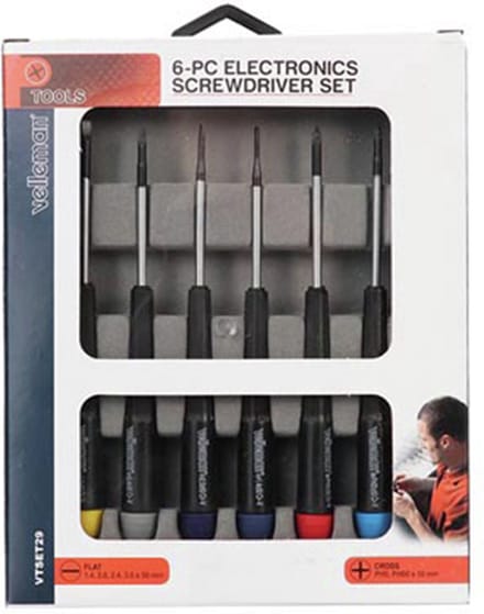 Velleman Precisieschroevendraaierset, 6-delig, sleufkop/phillips, chroom-vanadium, magnetisch, zwart