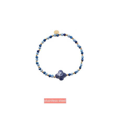 Day&Eve by Go Dutch Label Armband (Sieraad) Elastisch Klaver Kralen Blauw