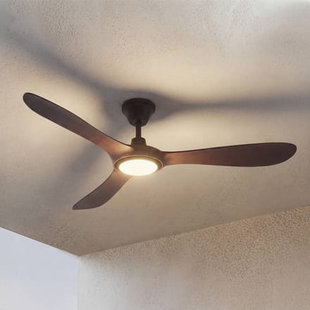 Lucande LED-plafondventilator voor buiten Winrod, donker hout, dimbaar