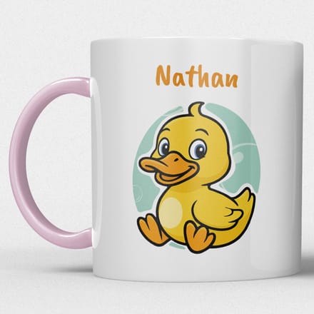 kindermok/kinderbeker | gepersonaliseerd met naam | met eend | roze | Schattige illustraties
