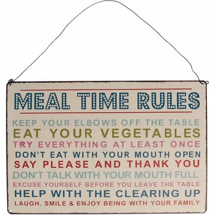 Retro metalen plaat Rex London Meal Time Rules