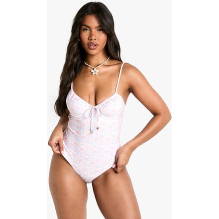 boohoo Dames Shell Print Pearl Trim Underwire Zwempak | Creme | Maat: 34