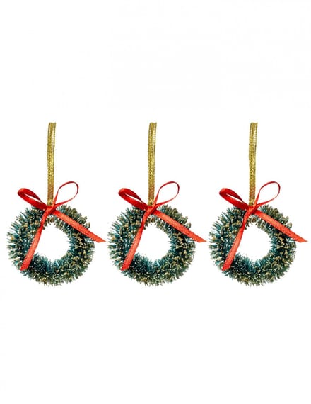 JJA - 3 dennenkrans hangers 5 cm met rode strik