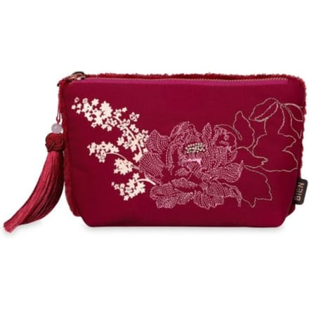 Bien moves etui rood, bloemen en nepbont