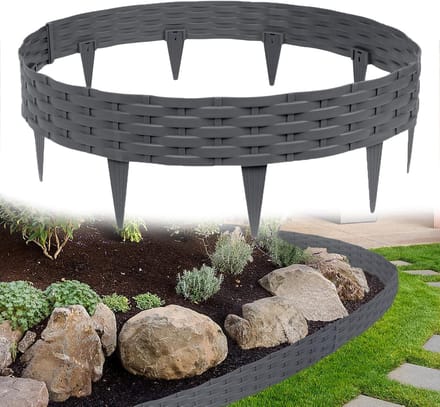 Gazonrand Kunststof - Bloembedranding Palissade - Tuin Afscheiding - Rotan Stijl Flexibel - 10m 20 Elementen - Antraciet