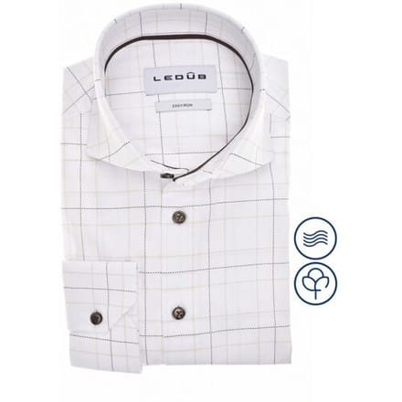 Ledûb Overhemd Allover Check Easy-Iron Cotton Wit-Bruin / male