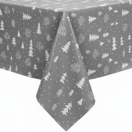 Protecttable - Kerst Tafelzeil Kerstboom Grijs 140x250cm - Tafelkleed Afwasbaar - Kunststof