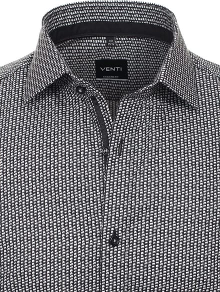 Antraciet Venti Overhemd Kent Boord Met Motief Modern Fit - L