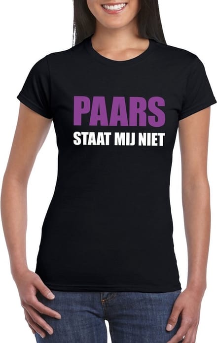 Paars staat mij niet t-shirt zwart dames M