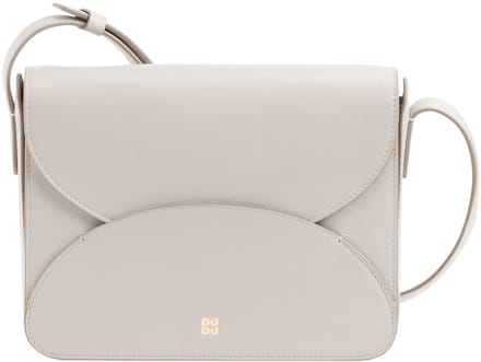 DuDu Compacte Schoudertas - Dames - Hoogwaardig Leer - Gouden Accenten - Magnetische Sluiting - Beige