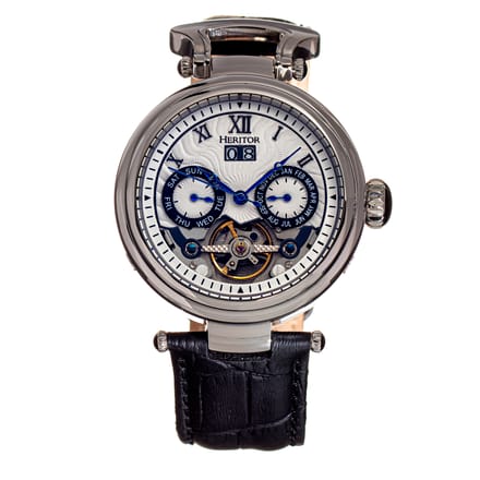 Heritor Automatic Ganzi semi-skelet lederen band horloge