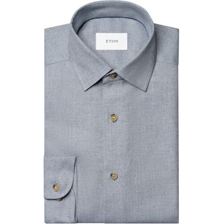 Eton Overhemd Solid Color Double-Twisted Yarn Cotton Flanel Blauw / male
