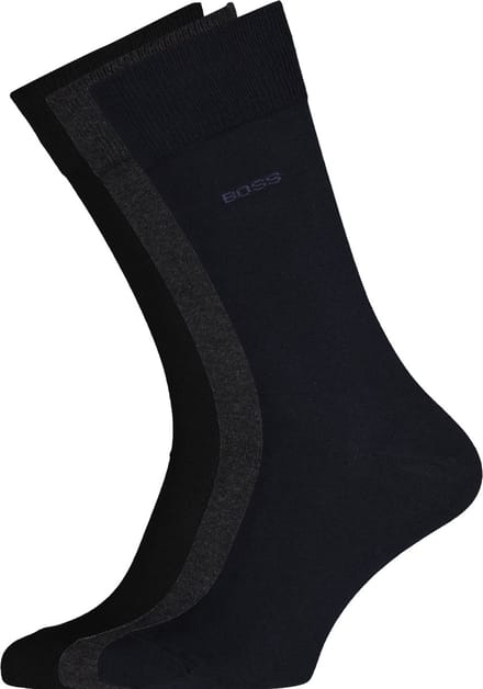 BOSS regular socks (3-pack) - herensokken katoen - zwart - grijs en blauw