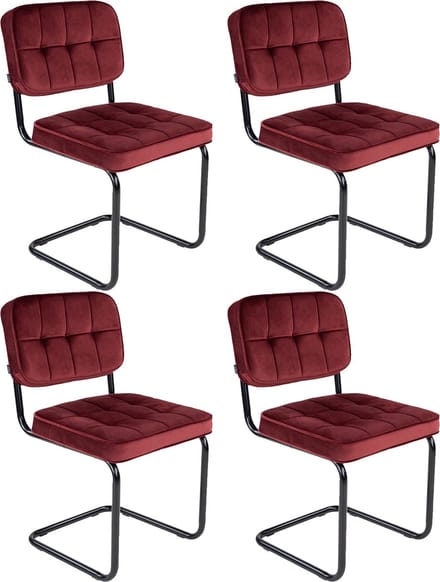 KICK® IVY Eetkamerstoelen – Set van 4 – Velvet – Buisframe – Rood