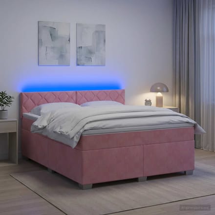 vidaXL - Boxspringbed - met - matras - en - LED - Roze - 140 - x - 200 - cm - fluweel