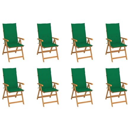 vidaXL - Verstelbare - klapstoelen - met - kussens, - 8 - stuks, - massief - teakhout
