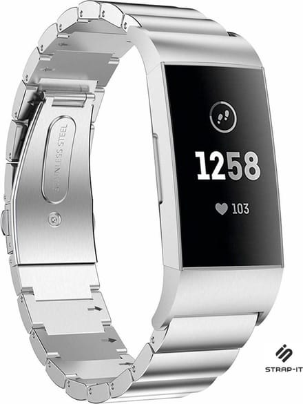 Strap-it Luxe metalen bandje - geschikt voor Fitbit Charge 3 / Fitbit Charge 4 - zilver