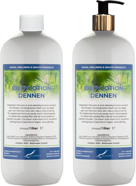 Bodylotion Dennen 1 Liter - met gouden pomp - set van 2 stuks