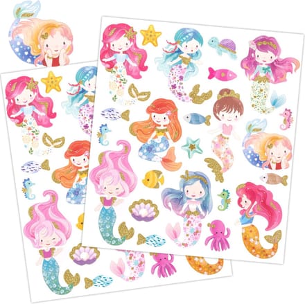 Zeemeermin Stickers met Gouden Glitters – 46 Stickers – 2 Stickervellen