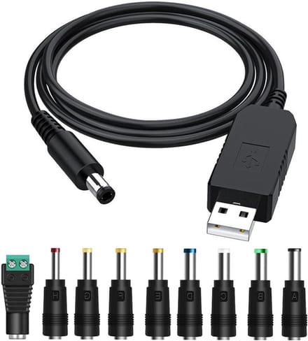DC 5V naar DC 12V USB Voltage Step Up Converter Kabel met 9 Verwisselbare Aansluitstukken en LED Connector voor Opladen (100cm)