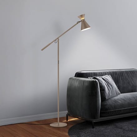 Helestra LED vloerlamp LUK, bruin, dimbaar, in hoogte verstelbaar