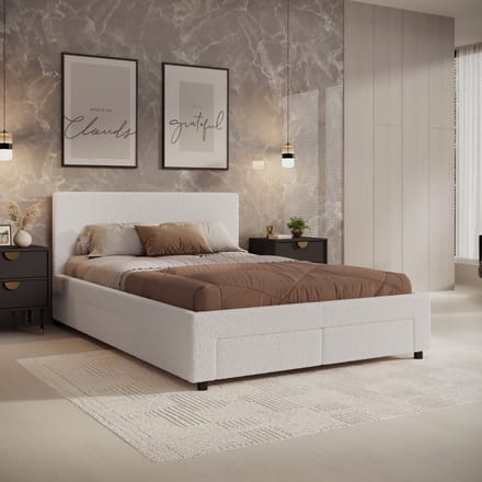 Meubella - Tweepersoonsbed Suente - Wit Teddystof - 140x200 cm