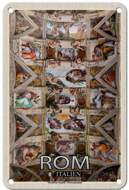 Blechschild Reise Rom Sixtinische Kapelle Deckengemälde 12x18cm Schild