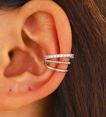 3 Rijen ear cuff met steentjes | zilver gekleurd