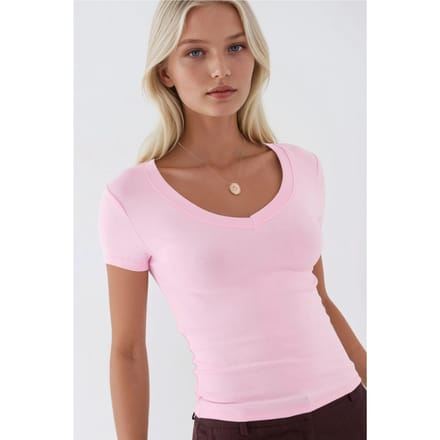 Elastische V-hals Korte Mouw T-Shirt