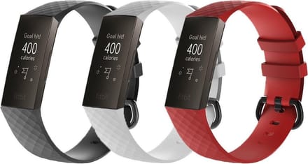 KELERINO. Siliconen bandje voor Fitbit Charge 3 - Zwart & Wit & Rood - Small