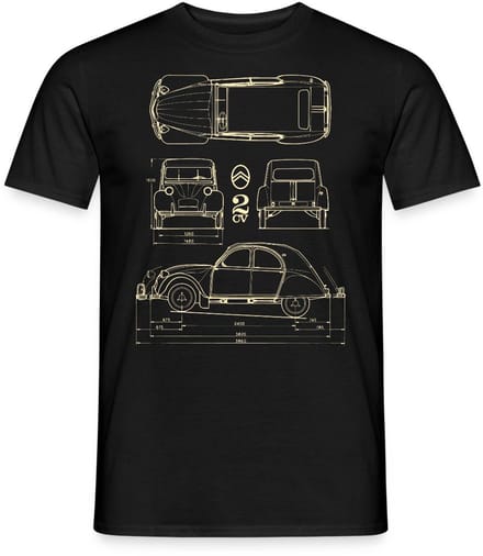 Citroën 2CV Maat Specificaties Blauwdruk T-Shirt Heren