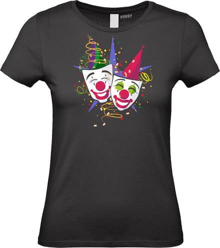 Dames T-shirt Carnaval Masker | Carnaval | Carnavalskleding Dames Heren | Zwart | maat S