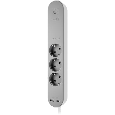 Hombli Slimme Stekkerdoos – 3-Voudig - 1x USB 1x USB-C met Schakelaar – App met Energiemonitor/Verbruiksmeter – Overspanningsbeveiliging - 1.5m Snoer
