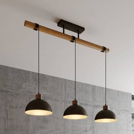 Lindby - hanglamp - 3lichts - Ijzer, hout - H: 37.5 cm - E27 - grijs, licht hout